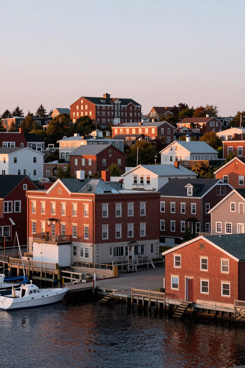 Halifax Dawn Harbor Scene with Red Brick Architecture and Early Morning Light in in Halifax, Nova Scotia, Canada