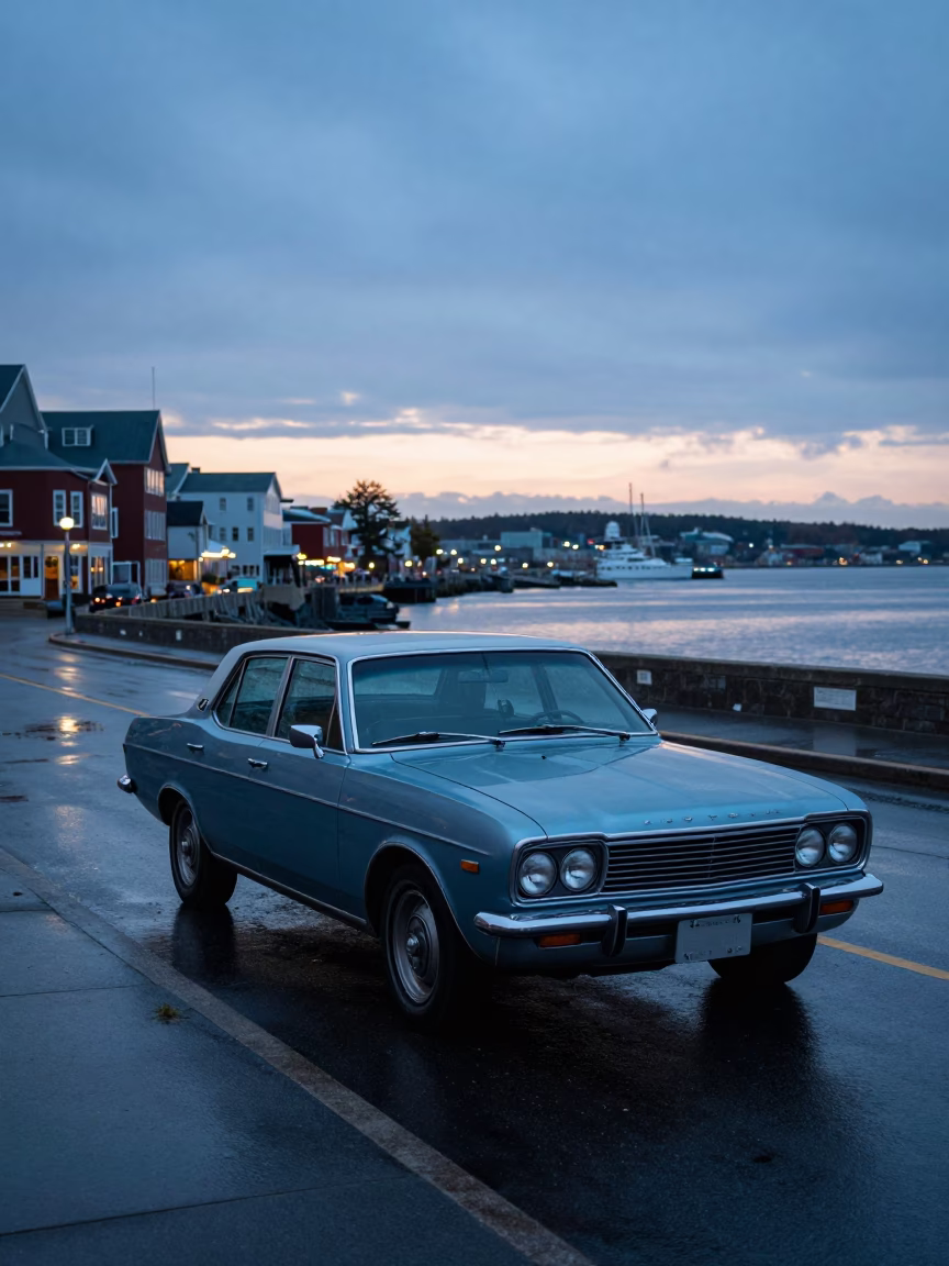 Halifax Dawn Street Scene with Vintage 1970s Automotive Detail and Urban Architecture in in Halifax, Nova Scotia, Canada