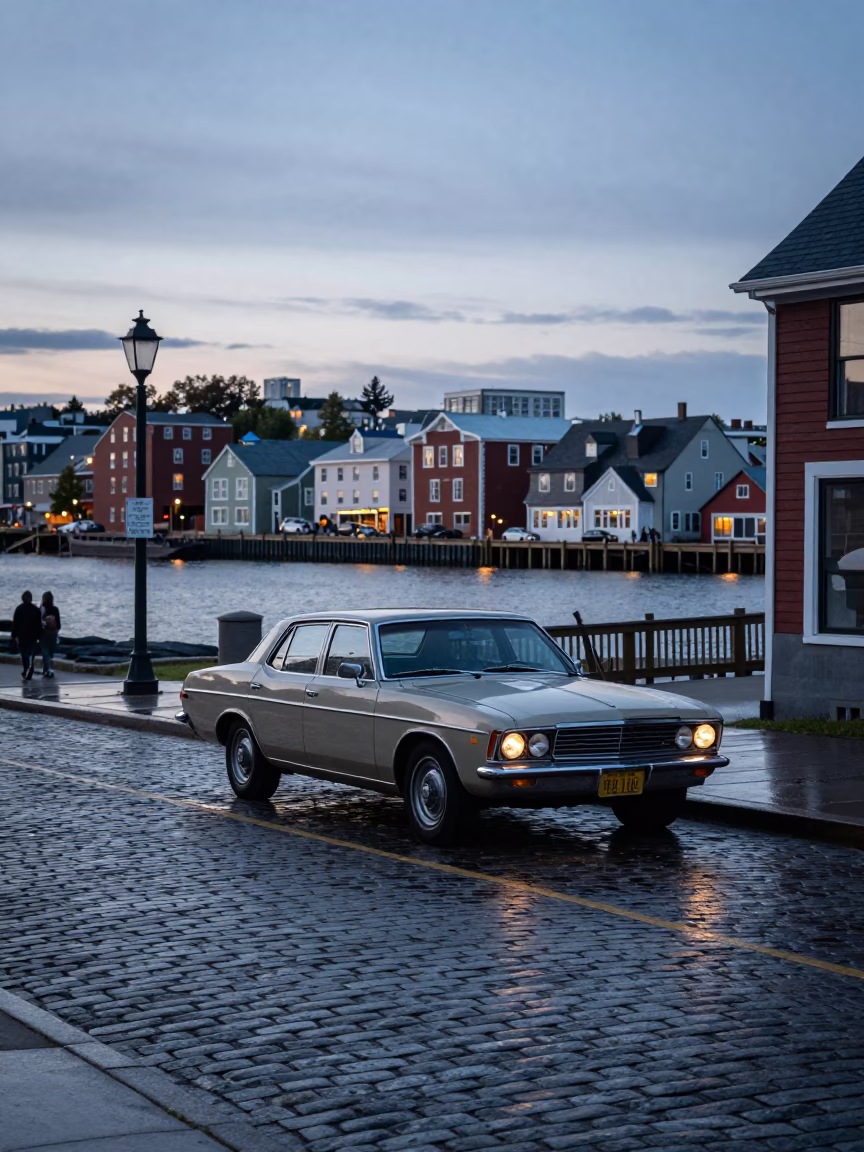 Halifax Dawn Street Scene with Vintage Car and Urban Details in in Halifax, Nova Scotia, Canada