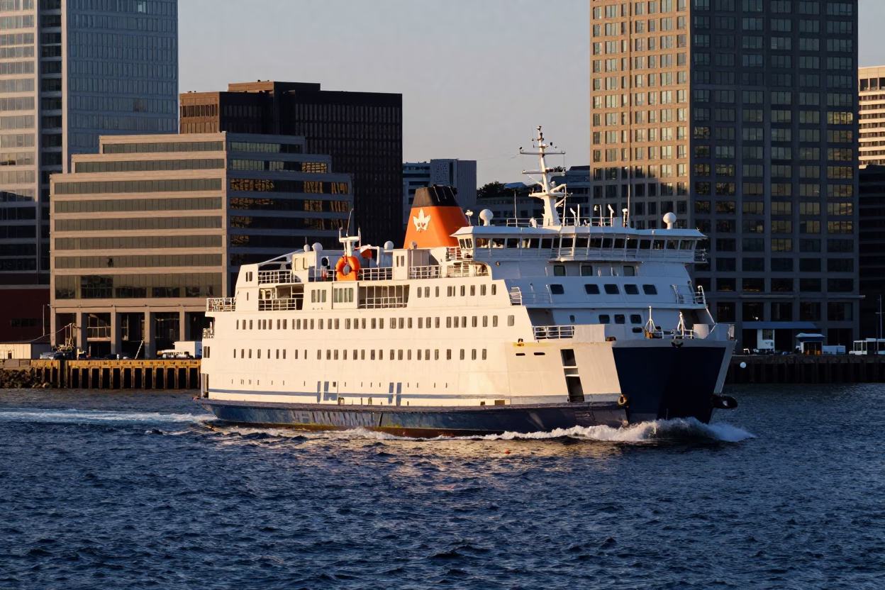 Halifax Harbor Dawn Ferry Departure with Waterfront Architecture in in Halifax, Nova Scotia, Canada