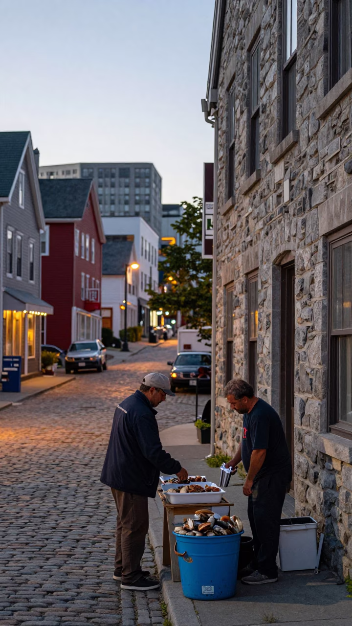 Halifax Harbor Early Evening Street Scene with Local Details in in Halifax, Nova Scotia, Canada