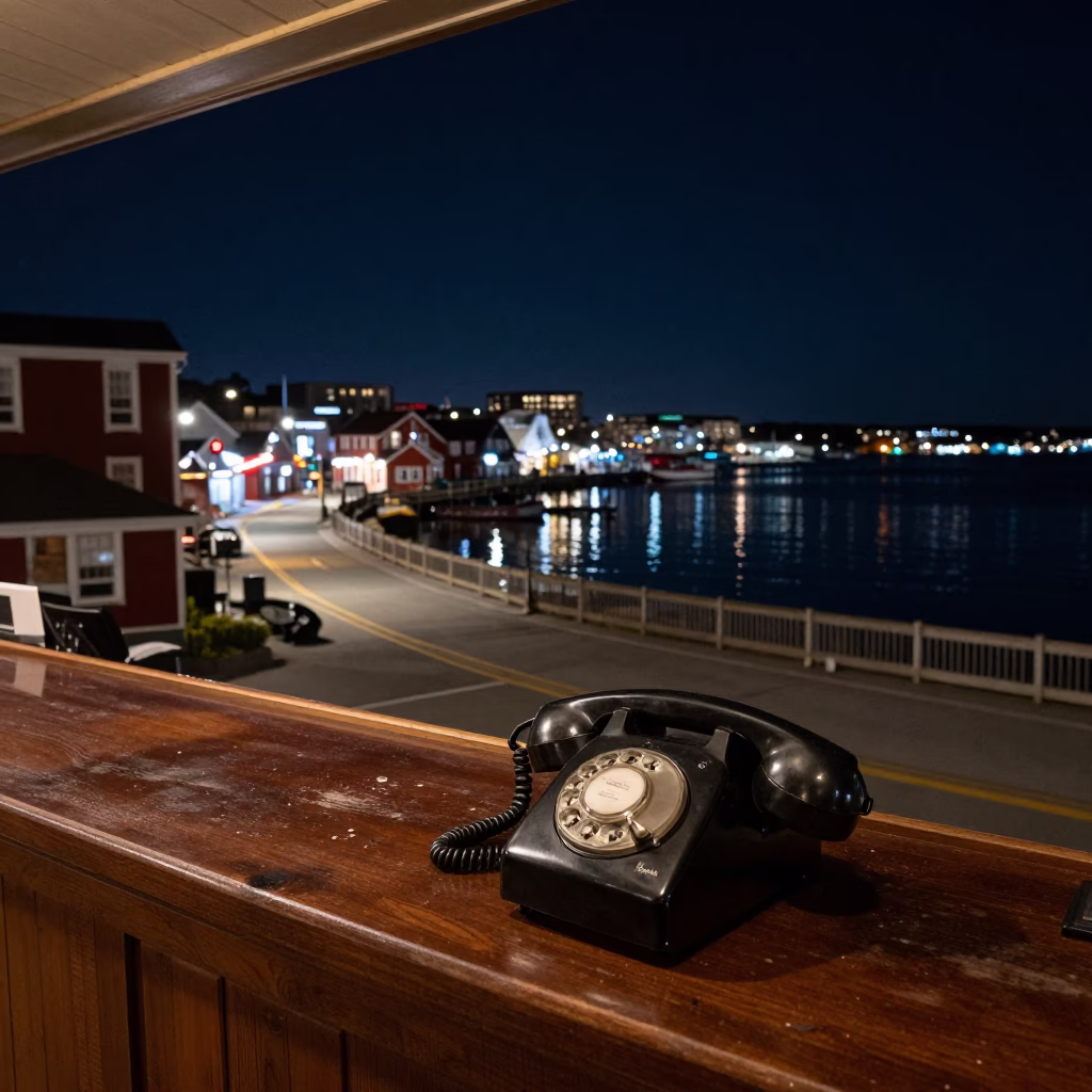 Halifax Harbor Night View with Vintage Telephone and Desk Lamps in in Halifax, Nova Scotia, Canada