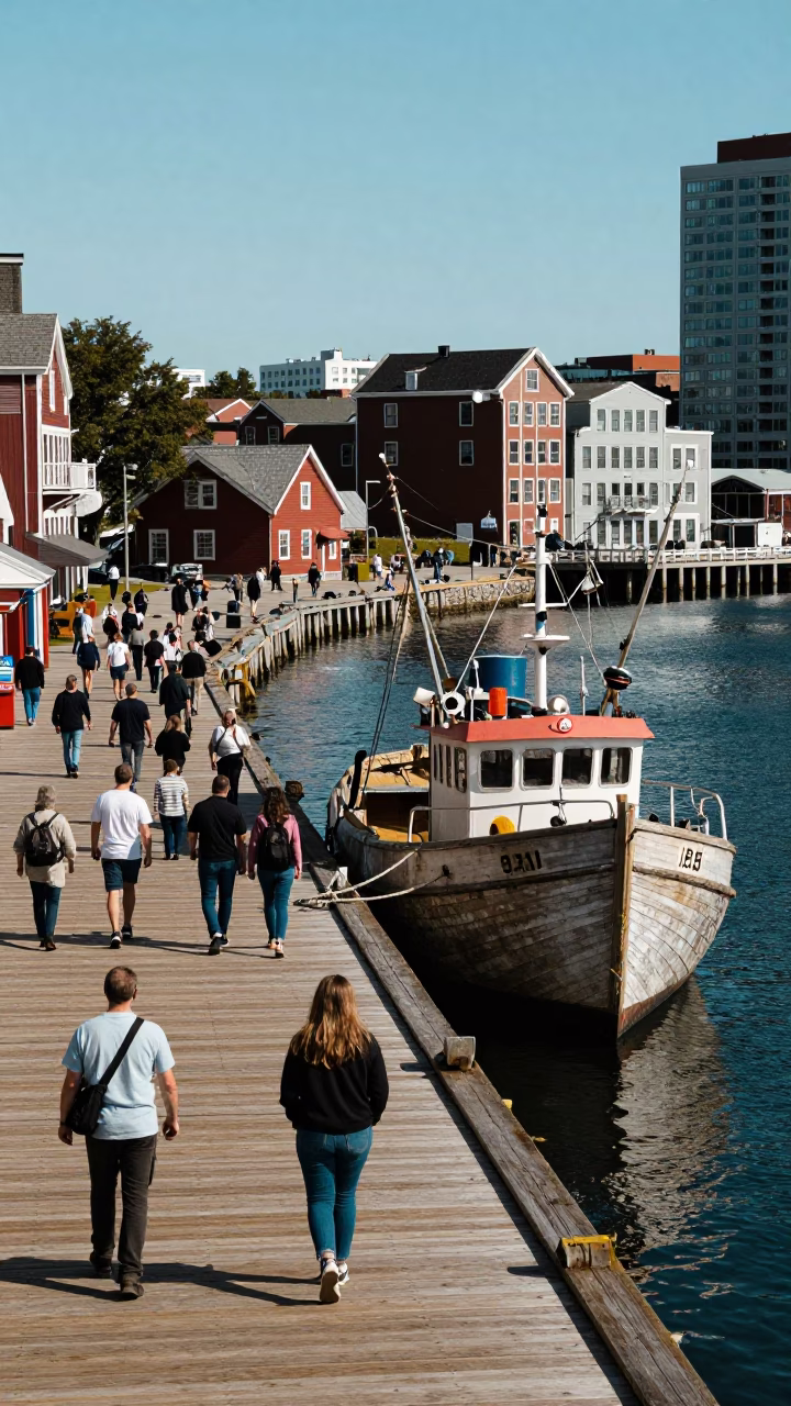 Halifax Harbor Promenade at The Flat Glare Of Noon Light in in Halifax, Nova Scotia, Canada