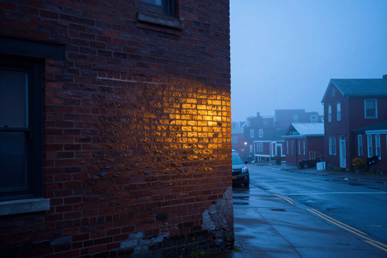 Halifax harbor street corner dawn light on brick and iron in in Halifax, Nova Scotia, Canada