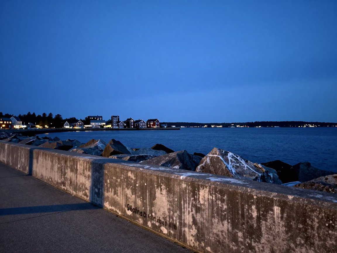 Halifax Harbor Twilight View from Breakwater with Blue Hour Sky in in Halifax, Nova Scotia, Canada