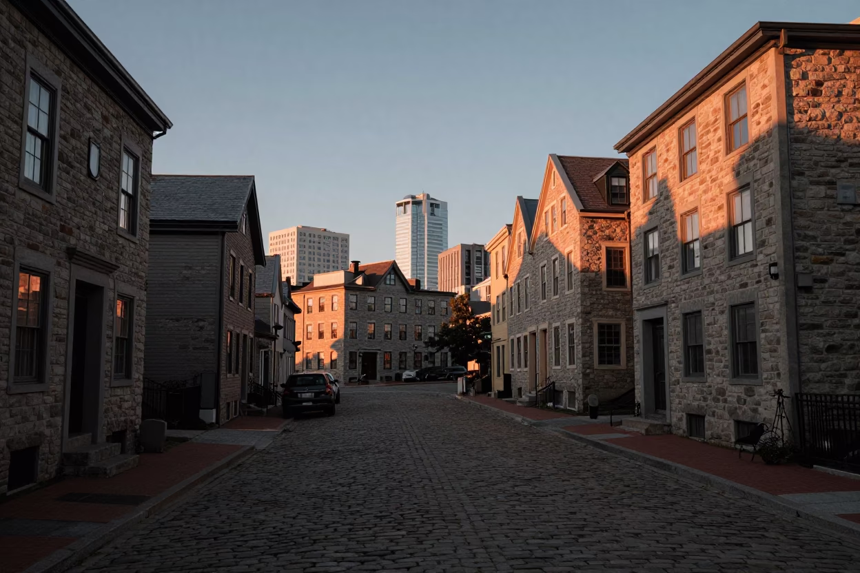 Halifax Harbor View at Copper-toned Light Before Dusk in in Halifax, Nova Scotia, Canada
