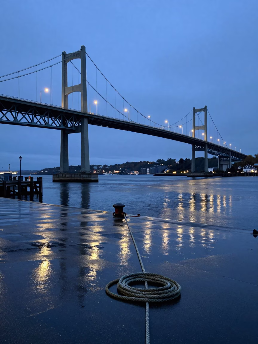 Halifax Harbour Blue Hour Suspension Bridge Storm Reflections in in Halifax, Nova Scotia, Canada