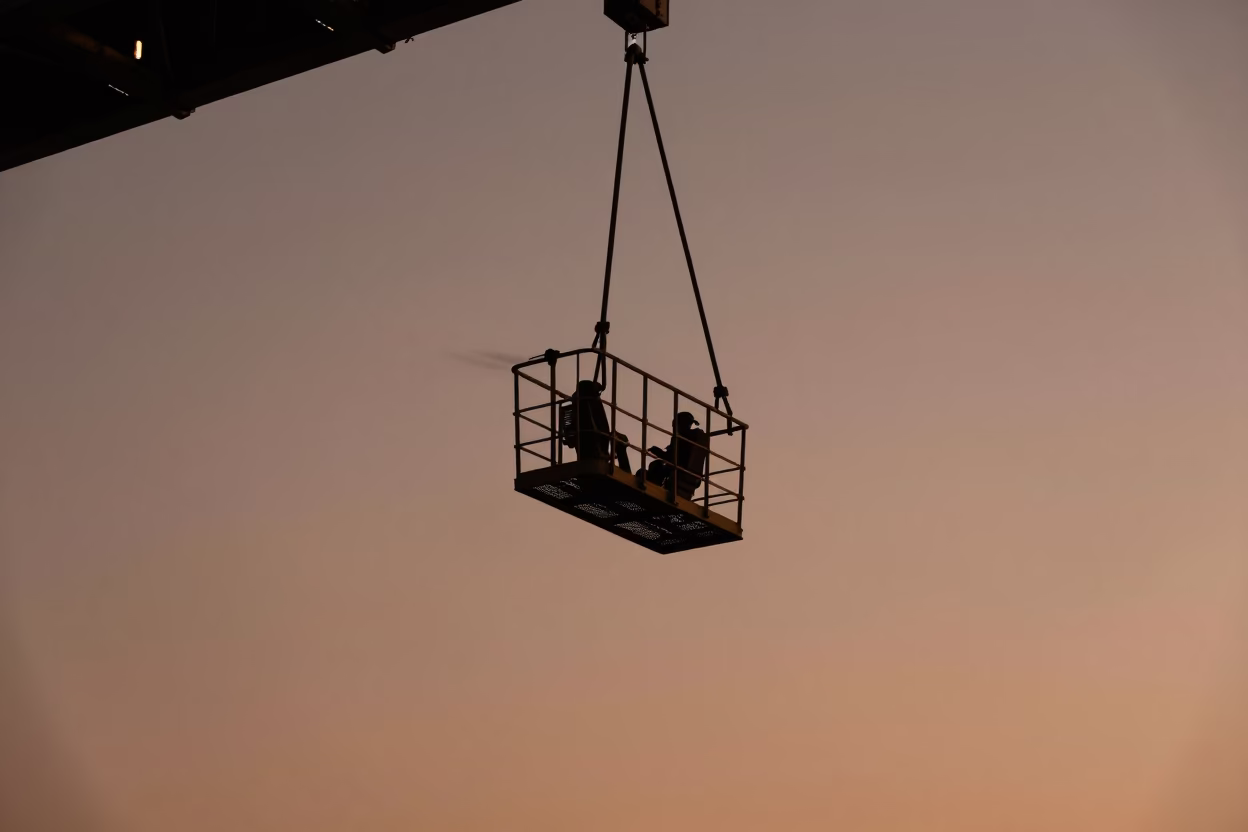 Halifax Harbour Bridge Maintenance Cage Swinging in Dusk Light Nova Scotia Canada in in Halifax, Nova Scotia, Canada