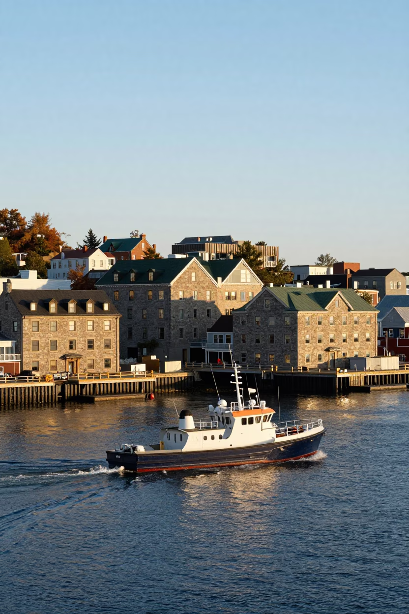 Halifax Harbour Late Afternoon View with Historic Architecture and Maritime Activity in in Halifax, Nova Scotia, Canada