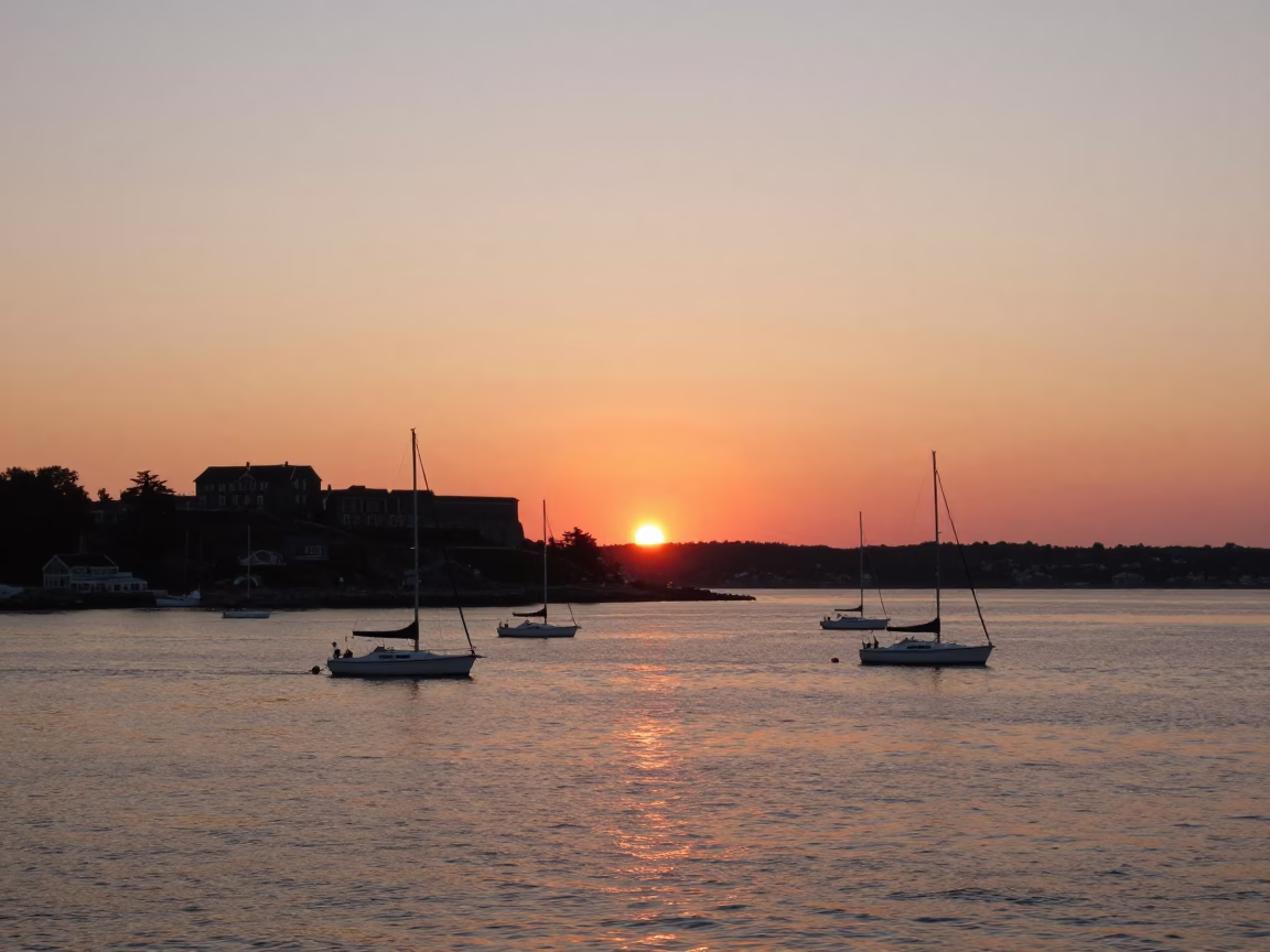Halifax Harbour Sunset with Sailboats and Citadel Hill in Nova Scotia in in Halifax, Nova Scotia, Canada