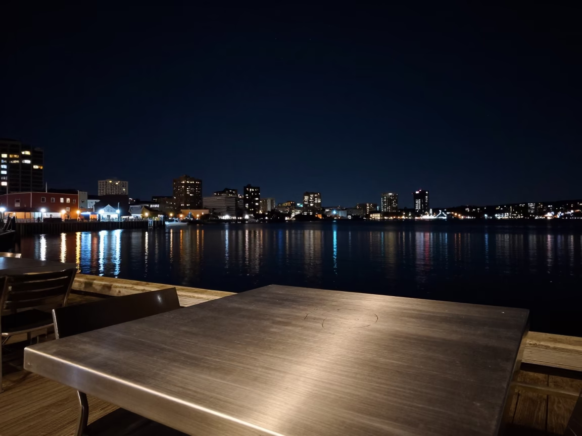 Halifax Night Sky Over Waterfront with Brushed Steel and Ceramic Details in in Halifax, Nova Scotia, Canada