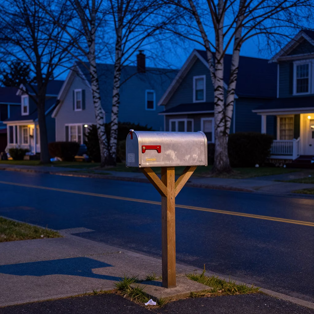 Halifax Nova Scotia Blue Hour Street Scene with Mailbox and Birch Grove in in Halifax, Nova Scotia, Canada