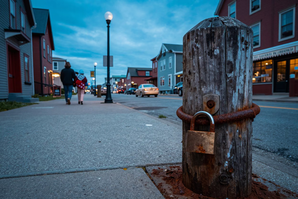 Halifax Nova Scotia Blue Hour Street Scene with Vintage 1960s Details in in Halifax, Nova Scotia, Canada