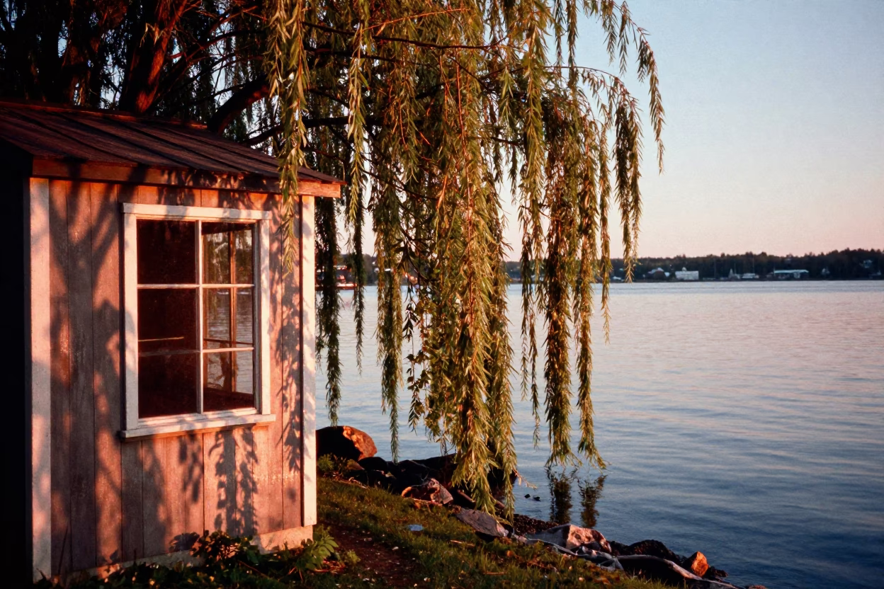 Halifax Nova Scotia Copper Dusk Weeping Willow Waterfront Garden Cloche Reflection in in Halifax, Nova Scotia, Canada