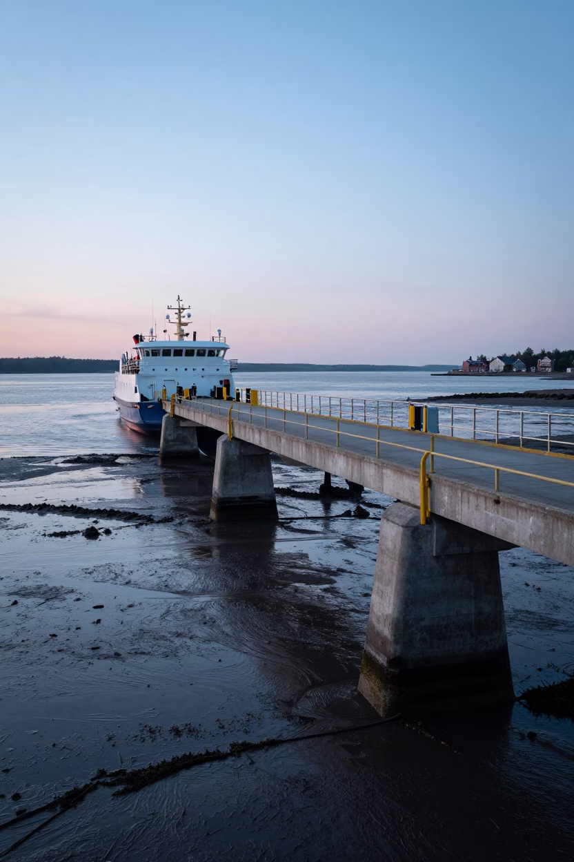 Halifax Nova Scotia Dawn Ferry Ramp and Piling System at Low Tide with Thermos in in Halifax, Nova Scotia, Canada