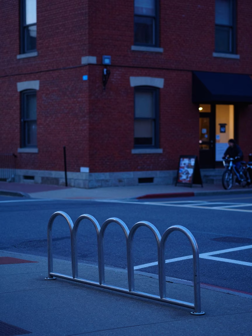 Halifax Nova Scotia Dawn Street Scene Campus Bicycle Rack Red Brick Building in in Halifax, Nova Scotia, Canada