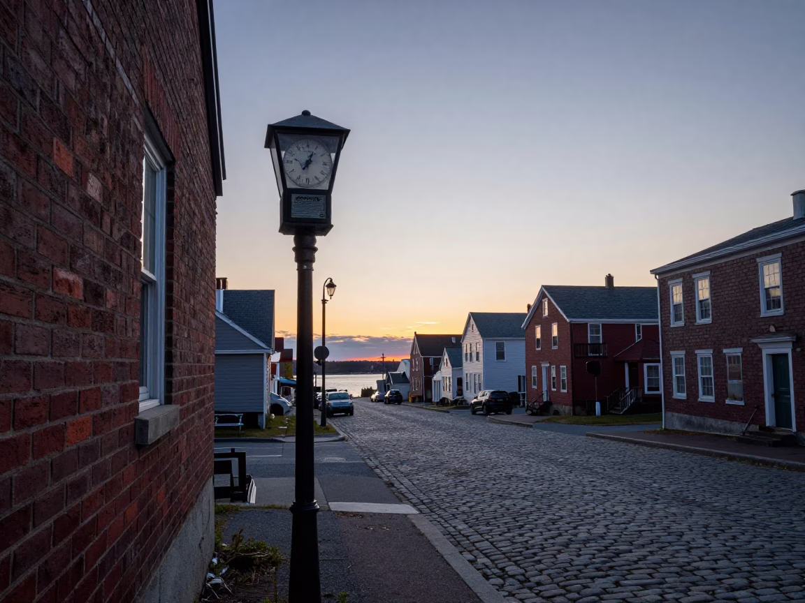 Halifax Nova Scotia Dawn Street Scene with Vintage Weather Station and Urban Morning Light in in Halifax, Nova Scotia, Canada