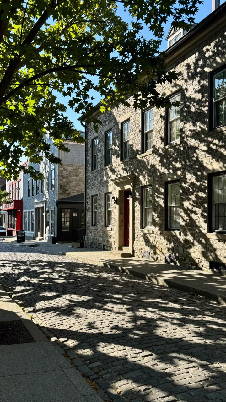 Halifax Nova Scotia Early Afternoon Street Scene with Leaf Shadows and Local Life in in Halifax, Nova Scotia, Canada