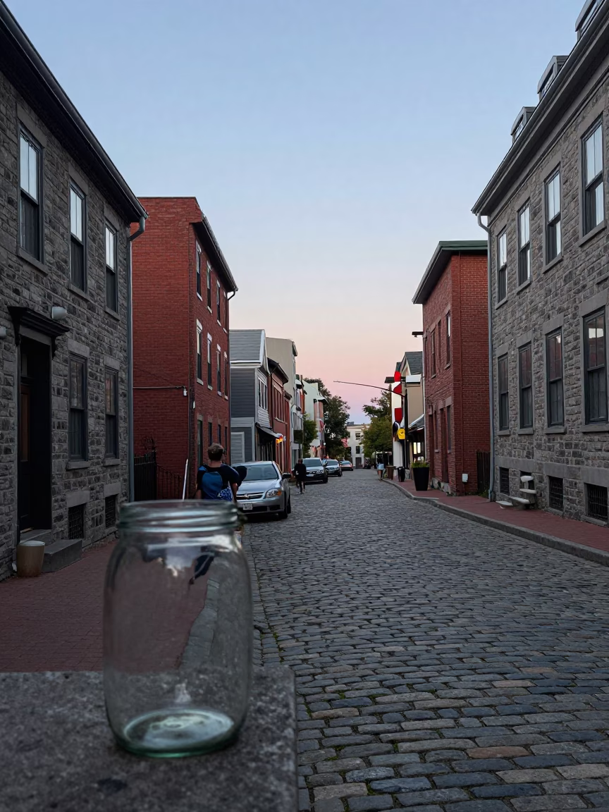 Halifax Nova Scotia Early Evening Street Scene with Glass Jar and Brush in in Halifax, Nova Scotia, Canada