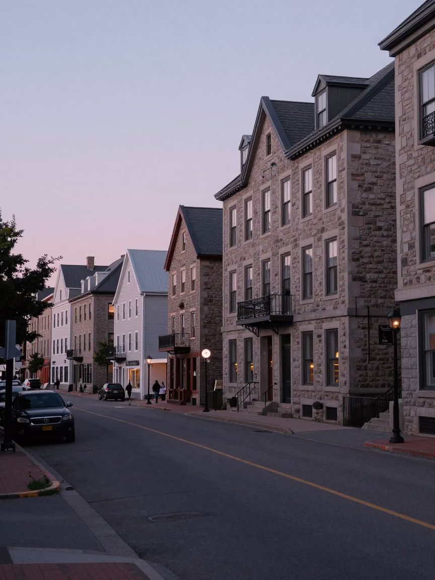 Halifax Nova Scotia Early Evening Street Scene with Historic Architecture and Urban Life in in Halifax, Nova Scotia, Canada