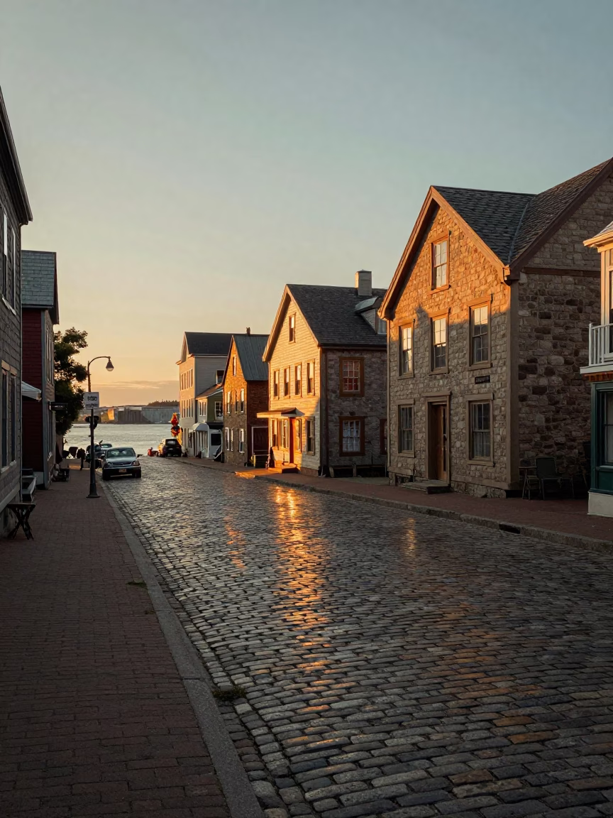 Halifax Nova Scotia Early Evening Waterfront Street Scene with Vintage 1950s Atmosphere in in Halifax, Nova Scotia, Canada