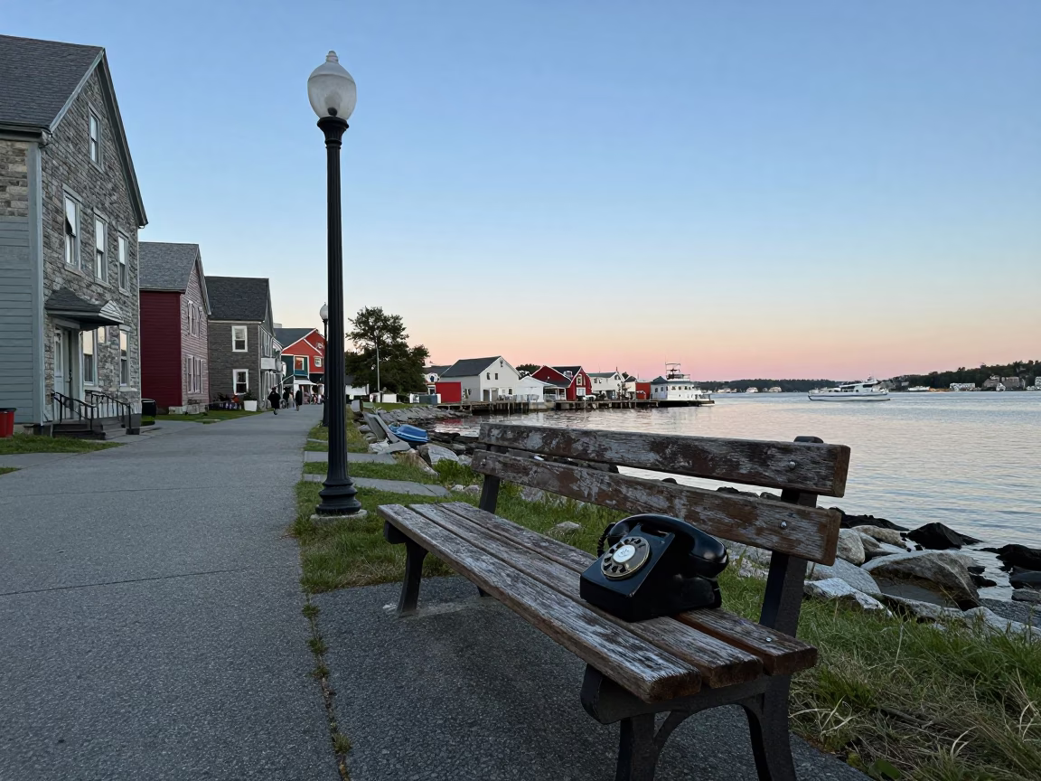 Halifax Nova Scotia Early Morning Harbor Scene with Vintage Bakelite Telephone and Paperbacks in in Halifax, Nova Scotia, Canada