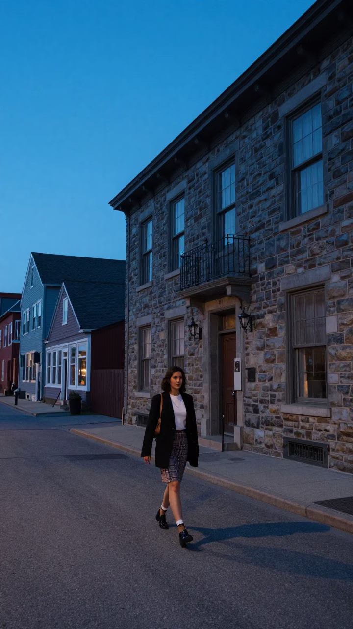 Halifax Nova Scotia Evening Blue Light Street Scene with Local Details in in Halifax, Nova Scotia, Canada