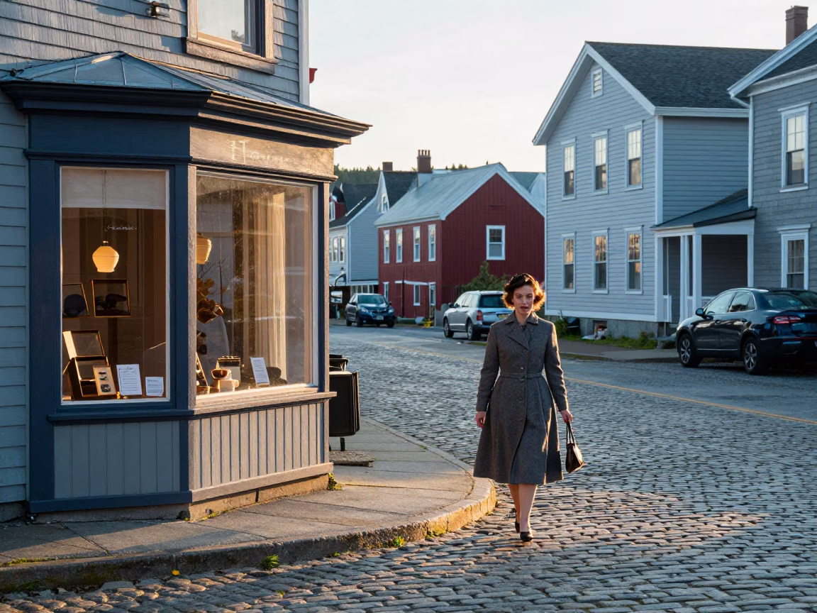 Halifax Nova Scotia First Light Street Scene with Vintage 1950s Fashion and Local Details in in Halifax, Nova Scotia, Canada