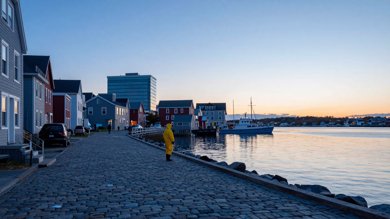 Halifax Nova Scotia Harbor Dawn First Light Waterfront Street Scene in in Halifax, Nova Scotia, Canada
