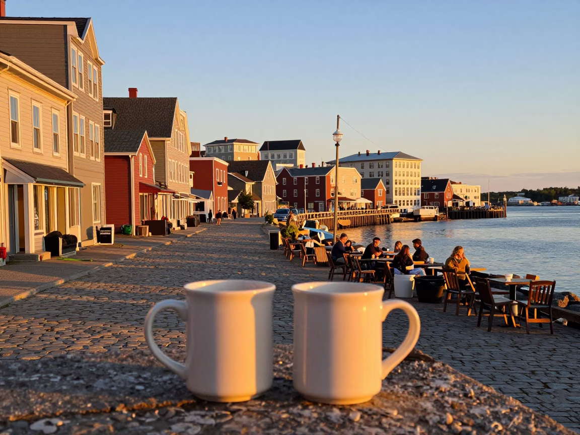 Halifax Nova Scotia Harbor Evening Light Ceramic Mugs and Historic Waterfront Scene in in Halifax, Nova Scotia, Canada