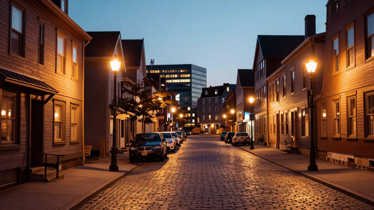 Halifax Nova Scotia Harbor Evening Street Scene with Vintage 1960s Charm in in Halifax, Nova Scotia, Canada