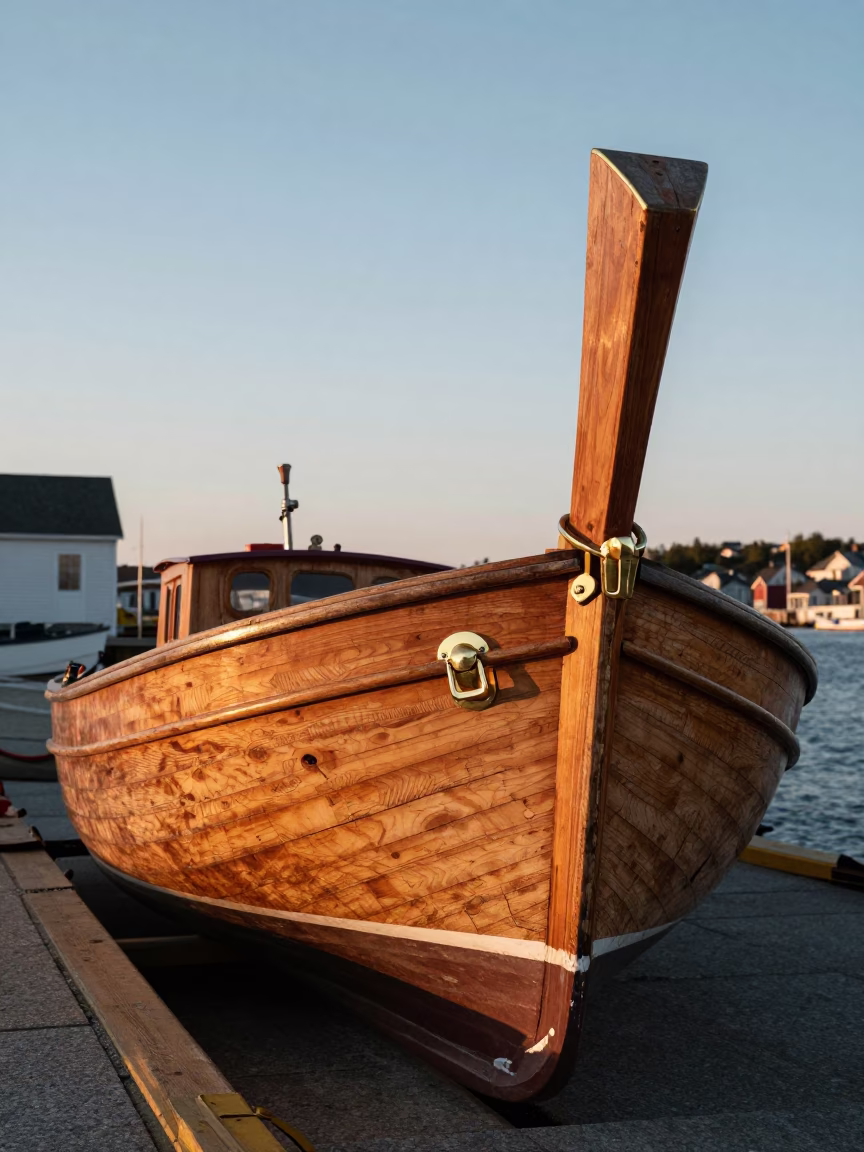 Halifax Nova Scotia Harbor Evening Wooden Longtail Boat Polished Brass Latch and University Bookshelf in in Halifax, Nova Scotia, Canada