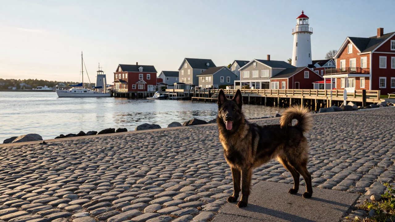 Halifax Nova Scotia Harbor First Light Belgian Tervuren and Garden Shears in in Halifax, Nova Scotia, Canada