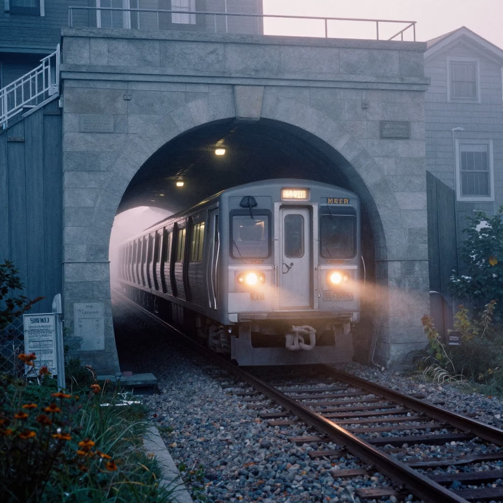 Halifax Nova Scotia Harbor First Light Metro Train Emerging from Tunnel into Daylight in in Halifax, Nova Scotia, Canada