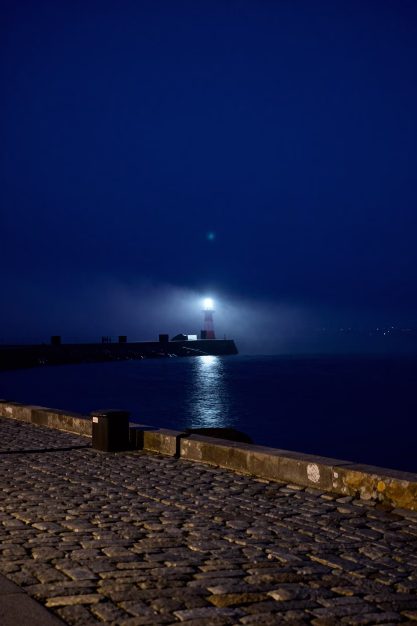 Halifax Nova Scotia Harbor Night Scene with Breakwater Beacon and Coastal Architecture in in Halifax, Nova Scotia, Canada