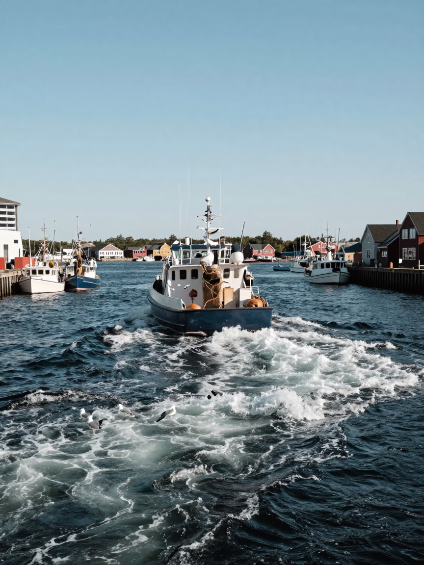 Halifax Nova Scotia Harbor Noon Seagulls and Fishing Boats in in Halifax, Nova Scotia, Canada