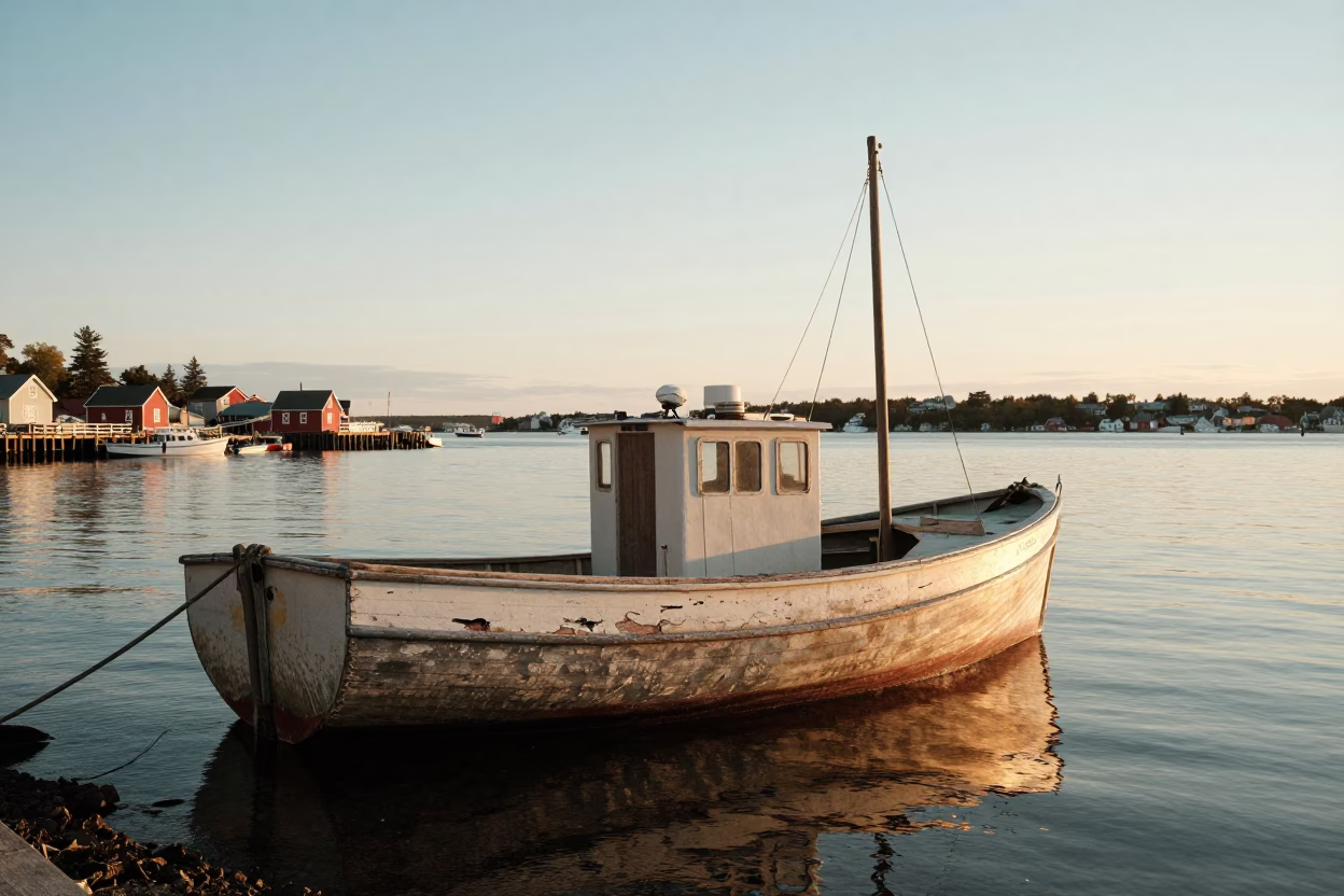 Halifax Nova Scotia Harbor Wooden Lobster Boat Morning Light in in Halifax, Nova Scotia, Canada
