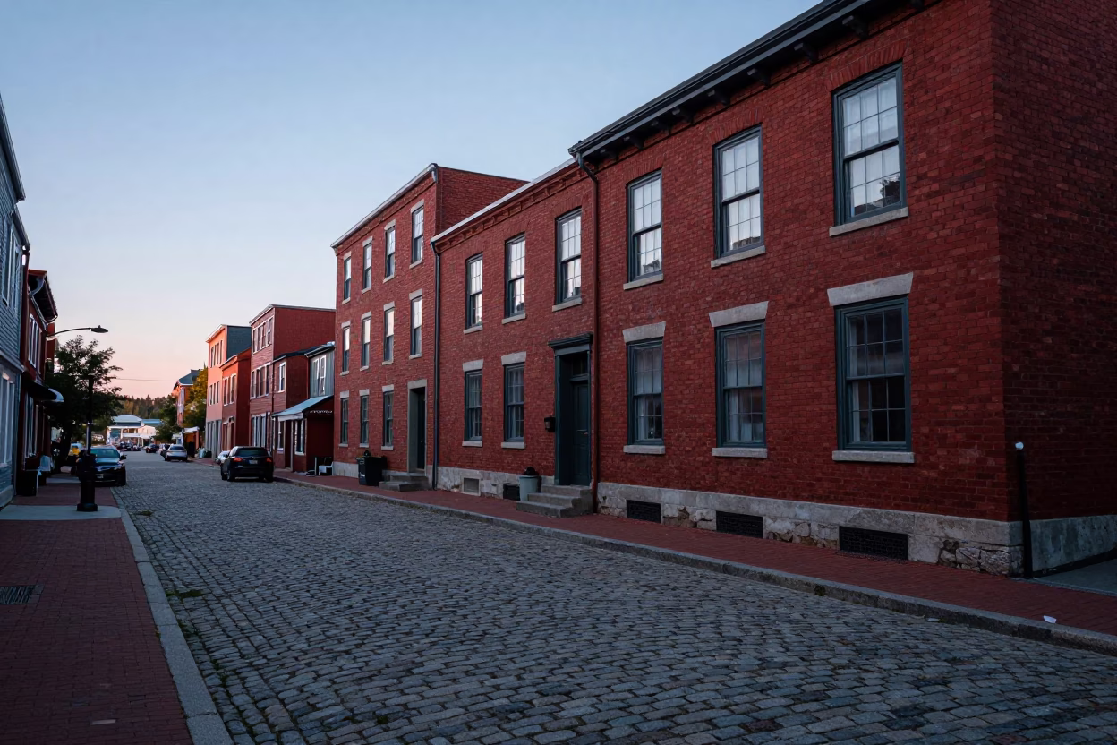 Halifax Nova Scotia Harbour Early Evening Street Scene with Red Brick Architecture in in Halifax, Nova Scotia, Canada