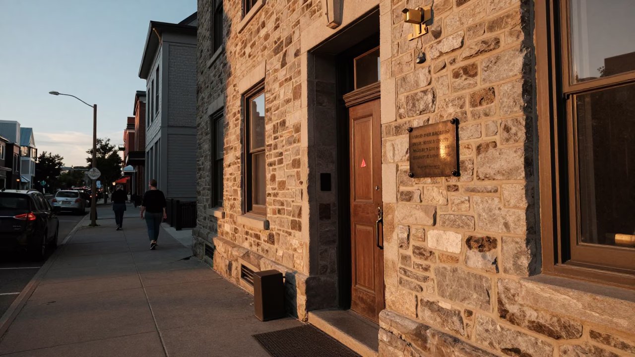 Halifax Nova Scotia Honeyed Evening Light Street Scene with Iron Deadbolt and Sunlight in in Halifax, Nova Scotia, Canada