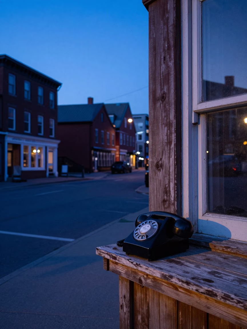 Halifax Nova Scotia Indigo Twilight Street Scene with Vintage Bakelite Telephone in in Halifax, Nova Scotia, Canada