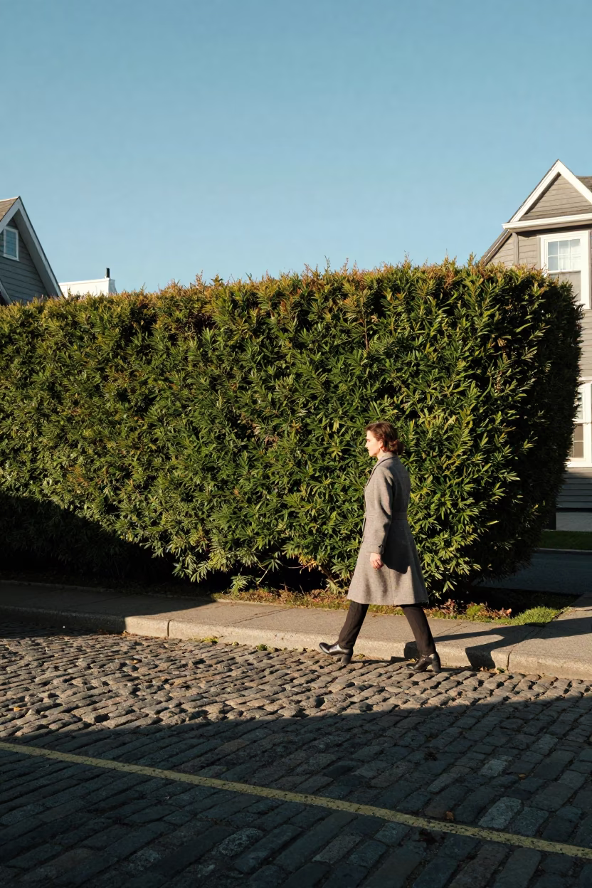 Halifax Nova Scotia Late Afternoon Street Scene with Boxwood Hedges and Local Life in in Halifax, Nova Scotia, Canada