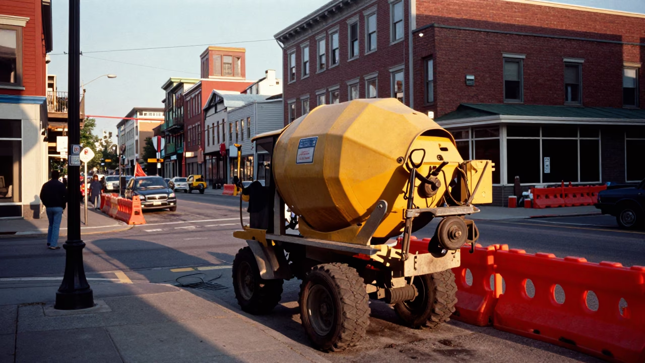 Halifax Nova Scotia late afternoon street scene with construction and vintage cars in in Halifax, Nova Scotia, Canada