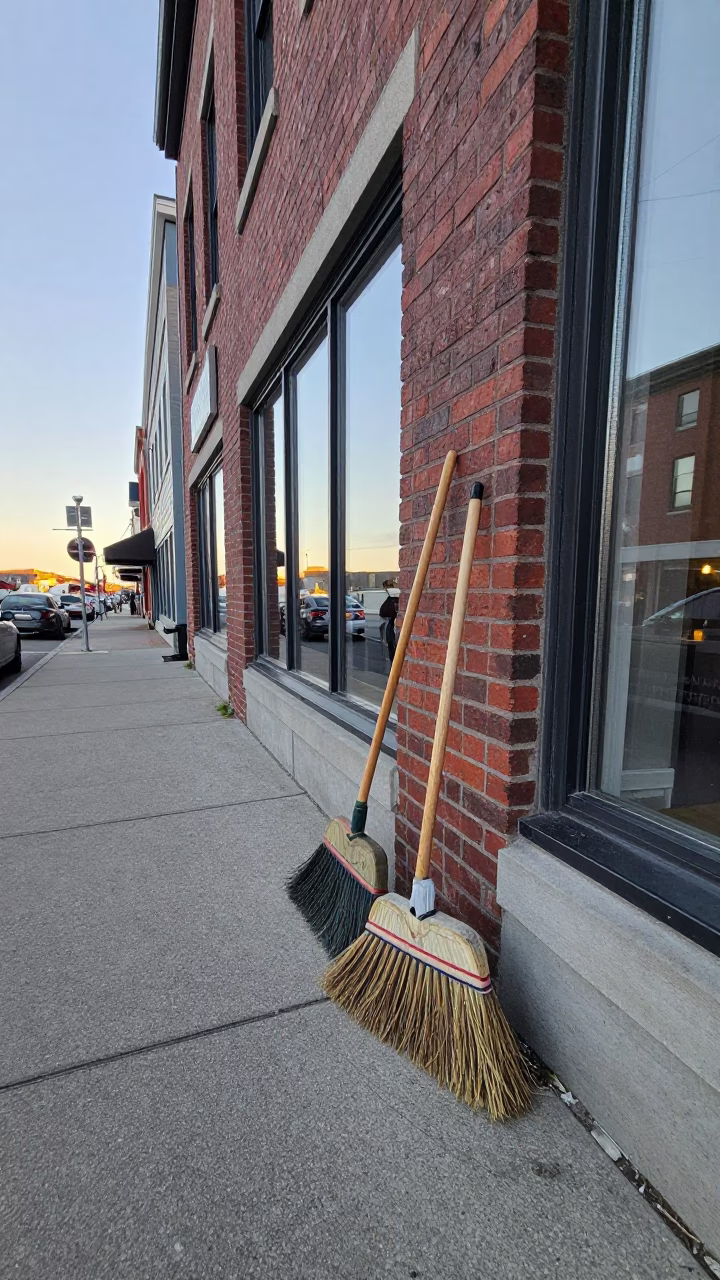 Halifax Nova Scotia Late Morning Street Scene with Brooms and Urban Life in in Halifax, Nova Scotia, Canada