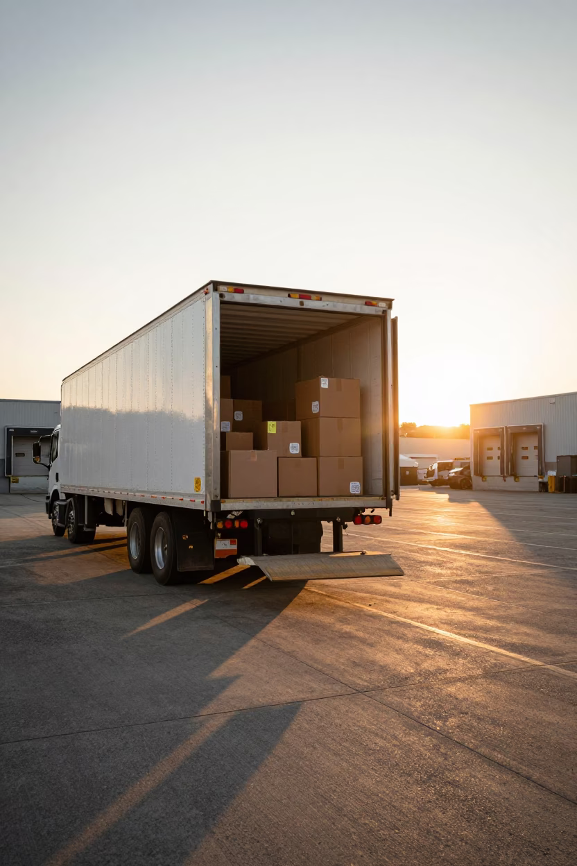 Halifax Nova Scotia Loading Dock Golden Hour Semi-Trailer Unloading in in Halifax, Nova Scotia, Canada