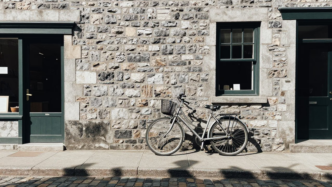 Halifax Nova Scotia Midday Street Scene with Bicycle and Bakery in in Halifax, Nova Scotia, Canada
