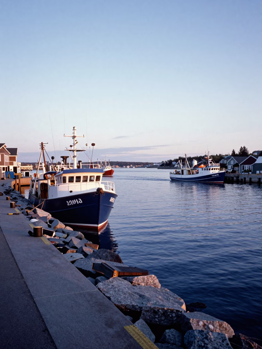 Halifax Nova Scotia Nautical Dawn Harbor Scene with Vintage 1980s Color Photography in in Halifax, Nova Scotia, Canada