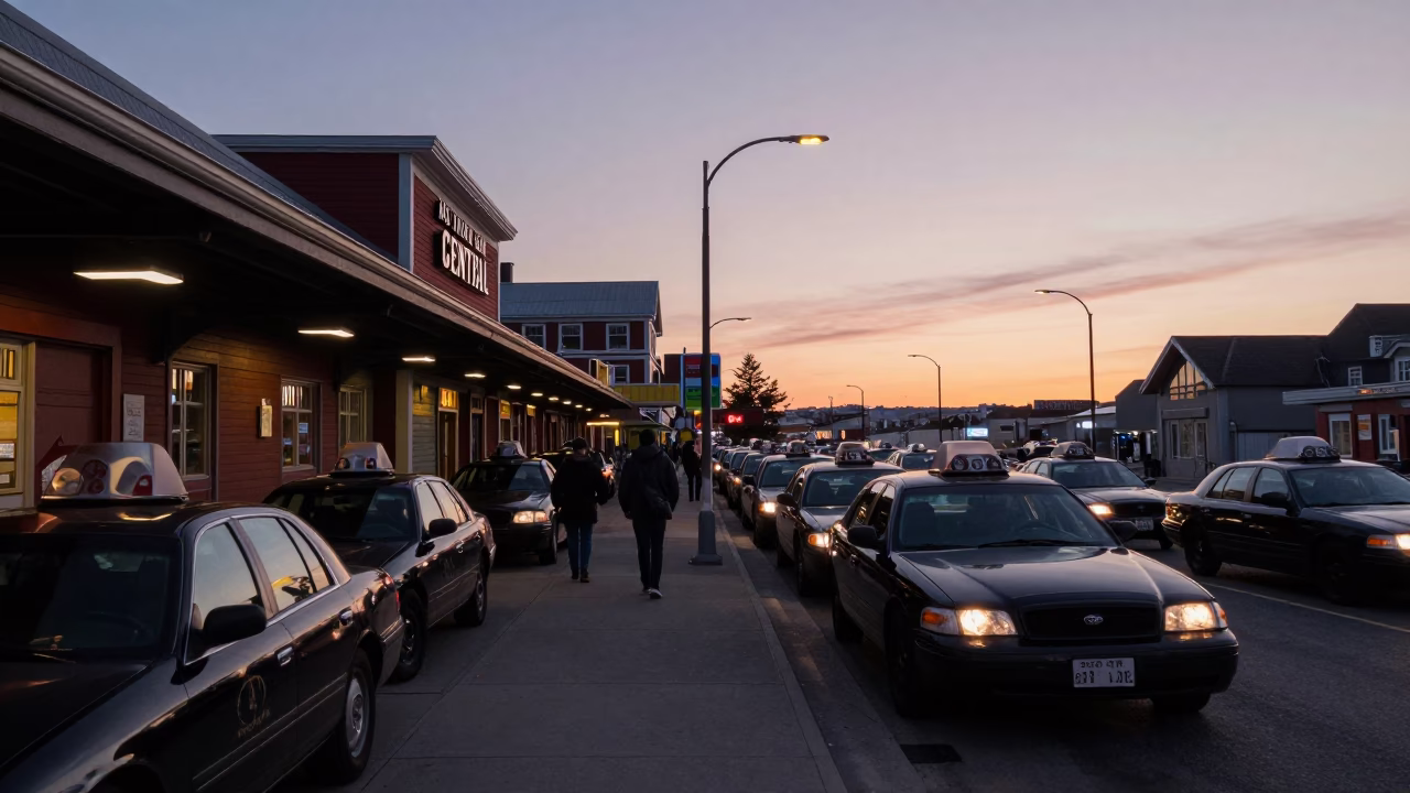 Halifax Nova Scotia Nautical Dawn Taxi Rank Train Station Atmosphere in in Halifax, Nova Scotia, Canada