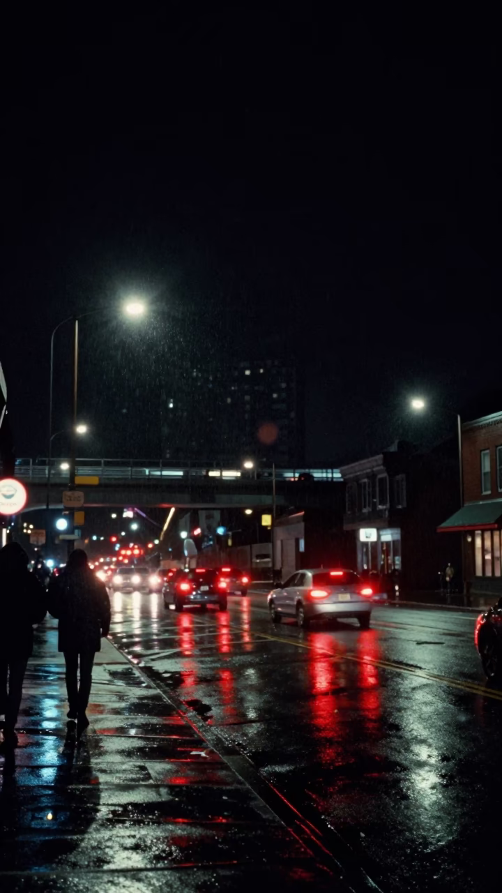 Halifax Nova Scotia Night Street Scene with Rain-Slicked Overpass and Taillights in in Halifax, Nova Scotia, Canada