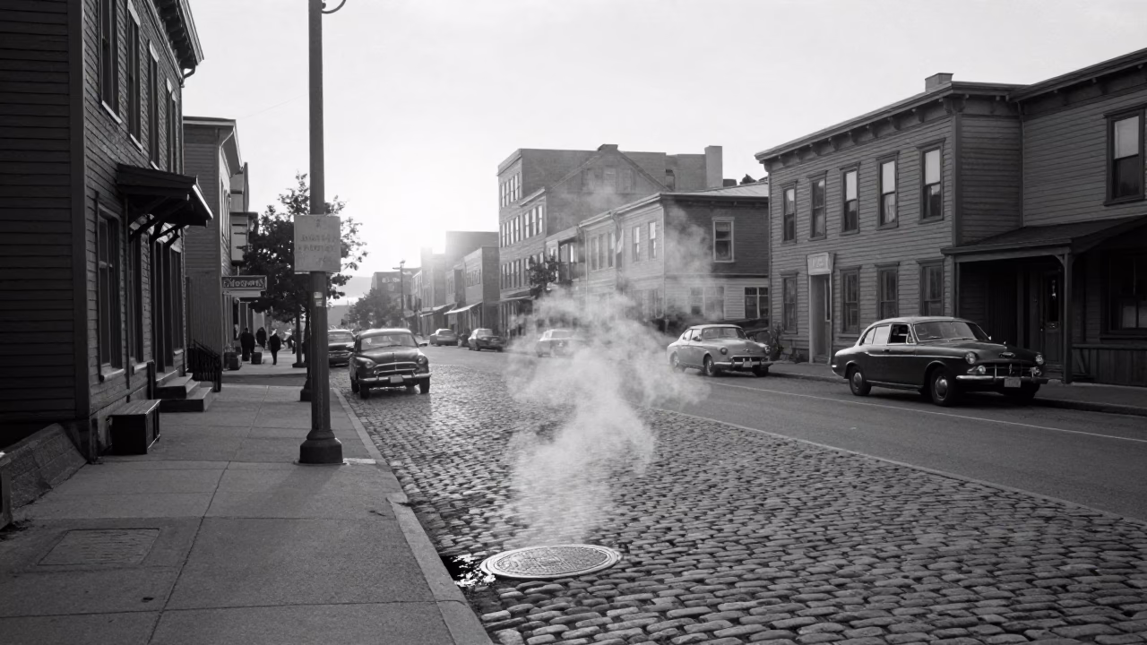 Halifax Nova Scotia Pre-Dawn Street Life 1950s Era Realistic Photograph in in Halifax, Nova Scotia, Canada