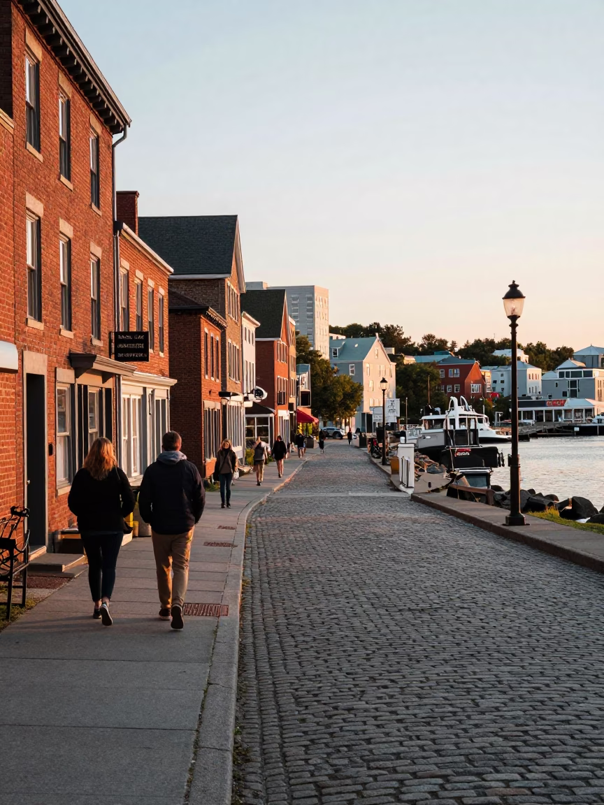 Halifax Nova Scotia Street Scene After Sunrise With Local Pedestrians And Historic Architecture in in Halifax, Nova Scotia, Canada